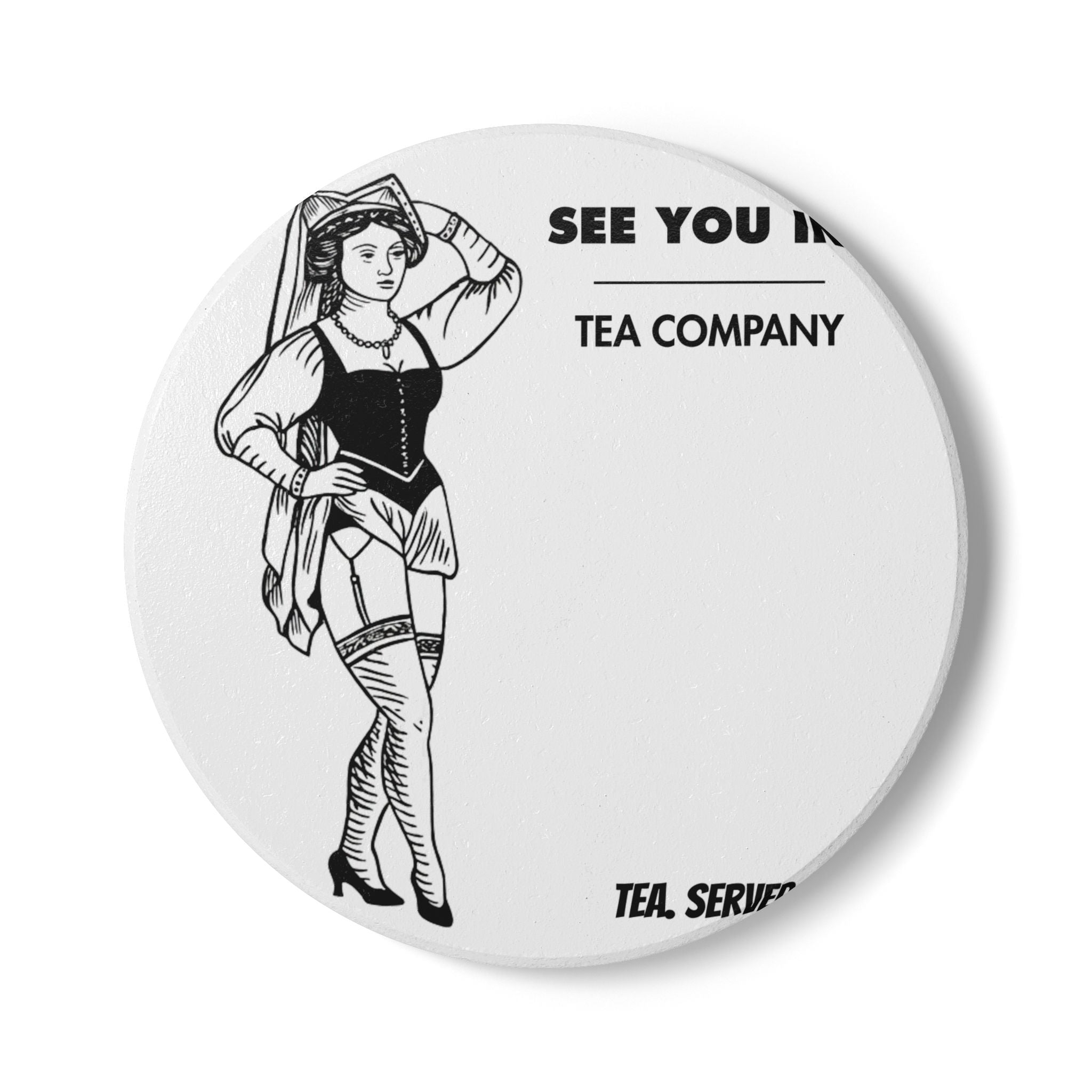 Vintage Pinup Maid Illustration Ceramic Coaster | See You In Tea Company